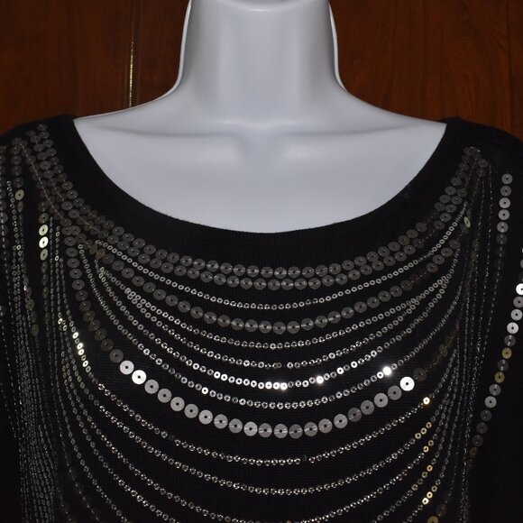 Cache Black Sequin Blouse Size M Embellished Sparkle Top Party Evening Glam - Picture 4 of 16